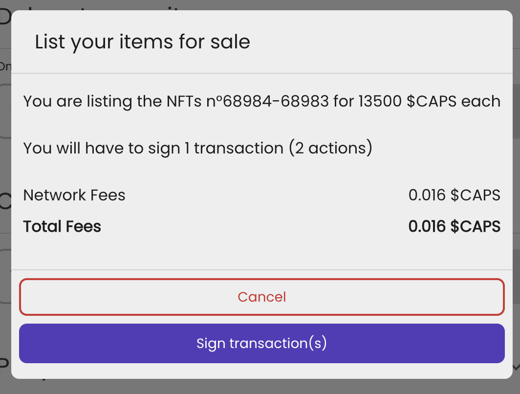 Bulk Transactions tutorial - Bulk listing - Sign Modal